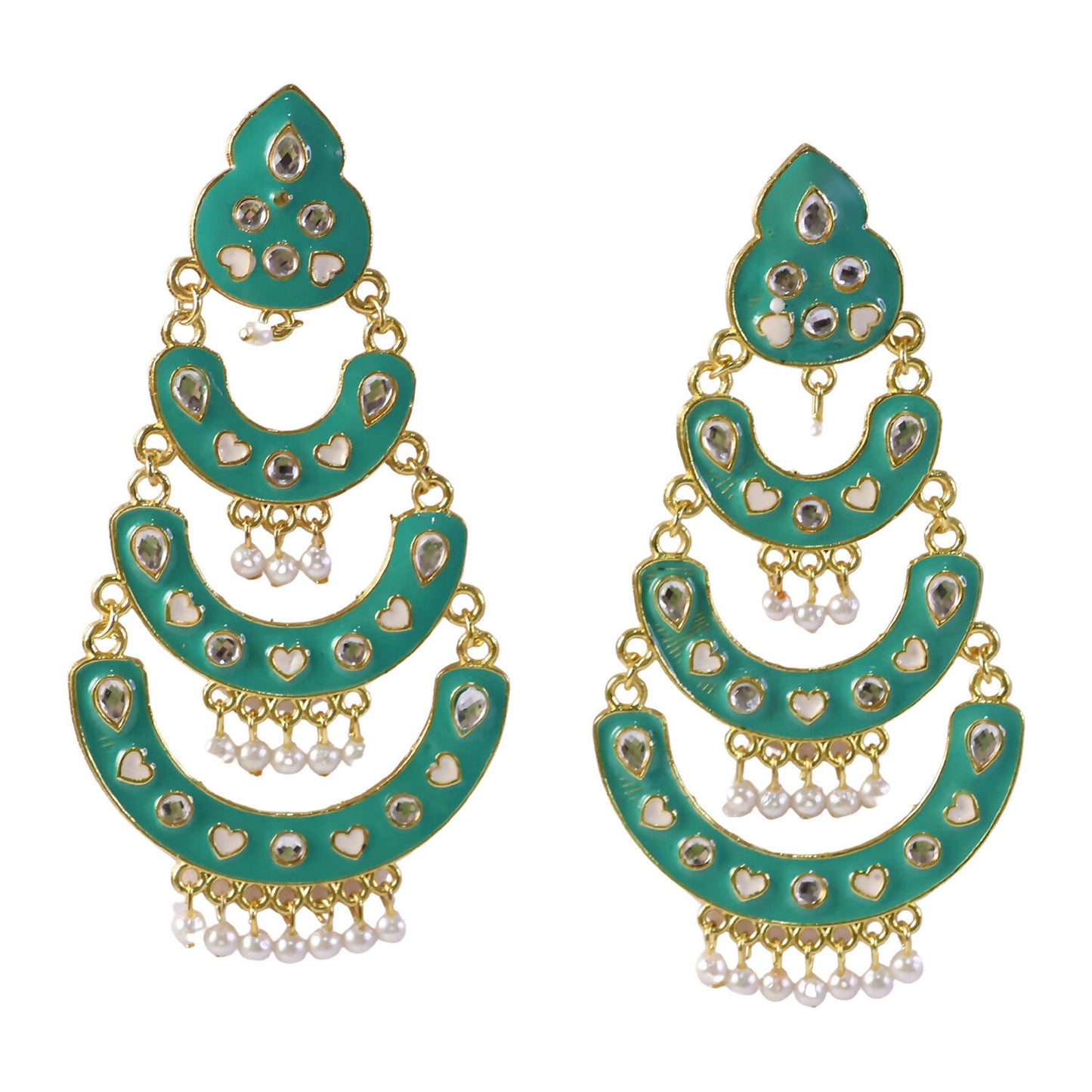 Pearl drop detail on Grand Sea Pista layered chandbali earrings