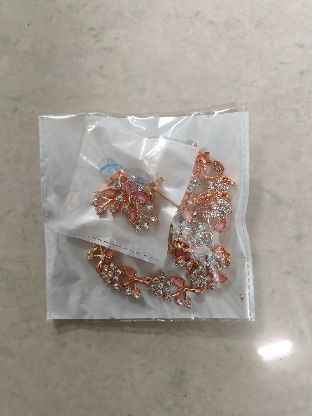 Rose Gold & Pink Enamel Floral Jewellery Set