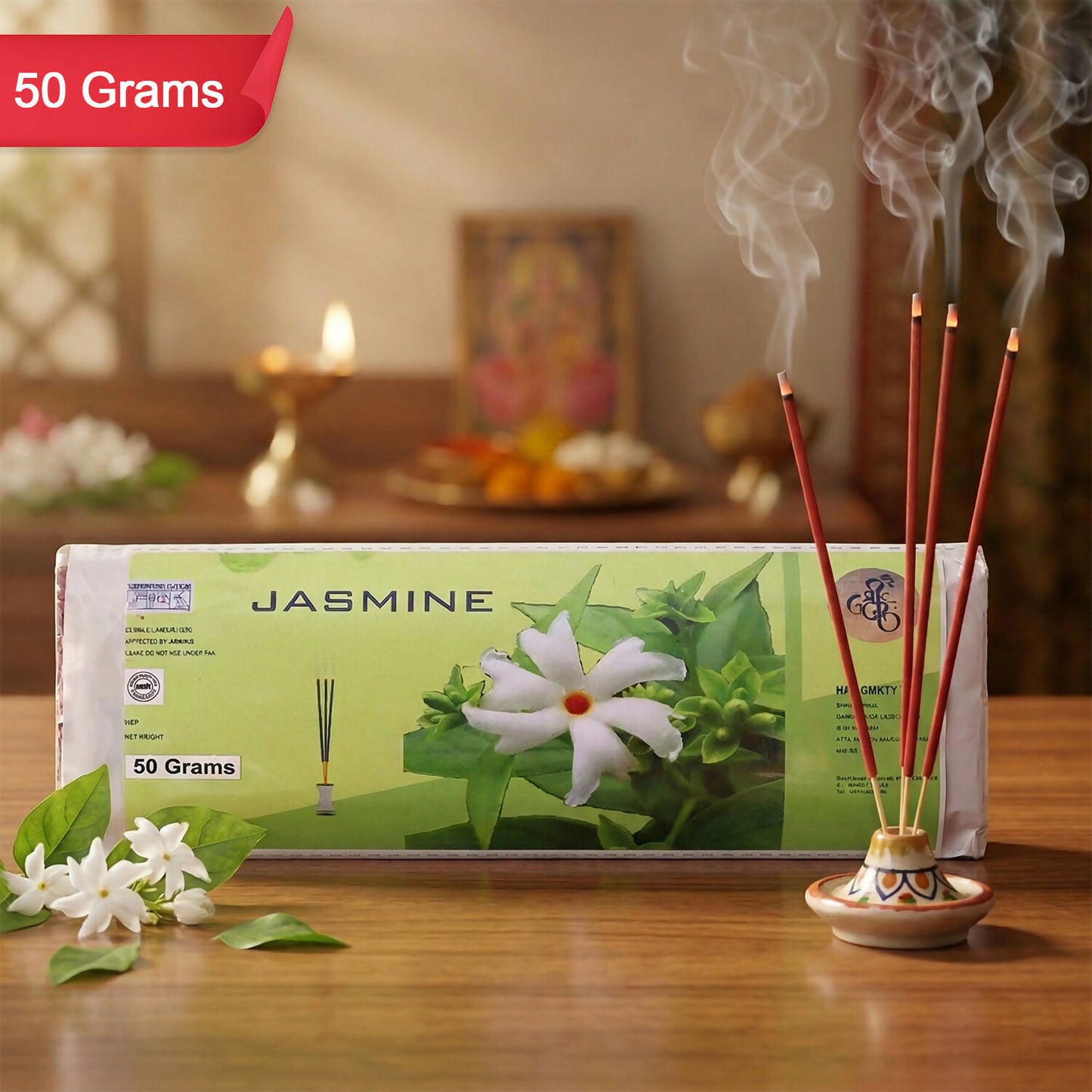 Jasmine Incense Sticks Charcoal-Free Fragrance Agarbatti for Home Temple Pooja Meditation Prayer Aromatic Dhoop Sticks Pack