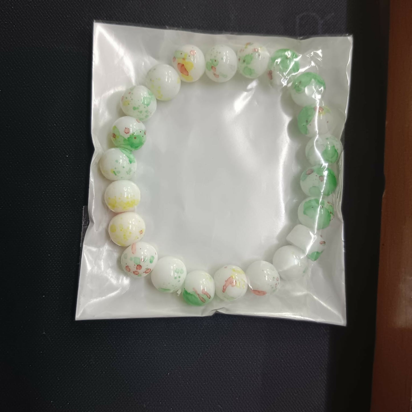 Classic White Printed Beads Stretch Bracelet