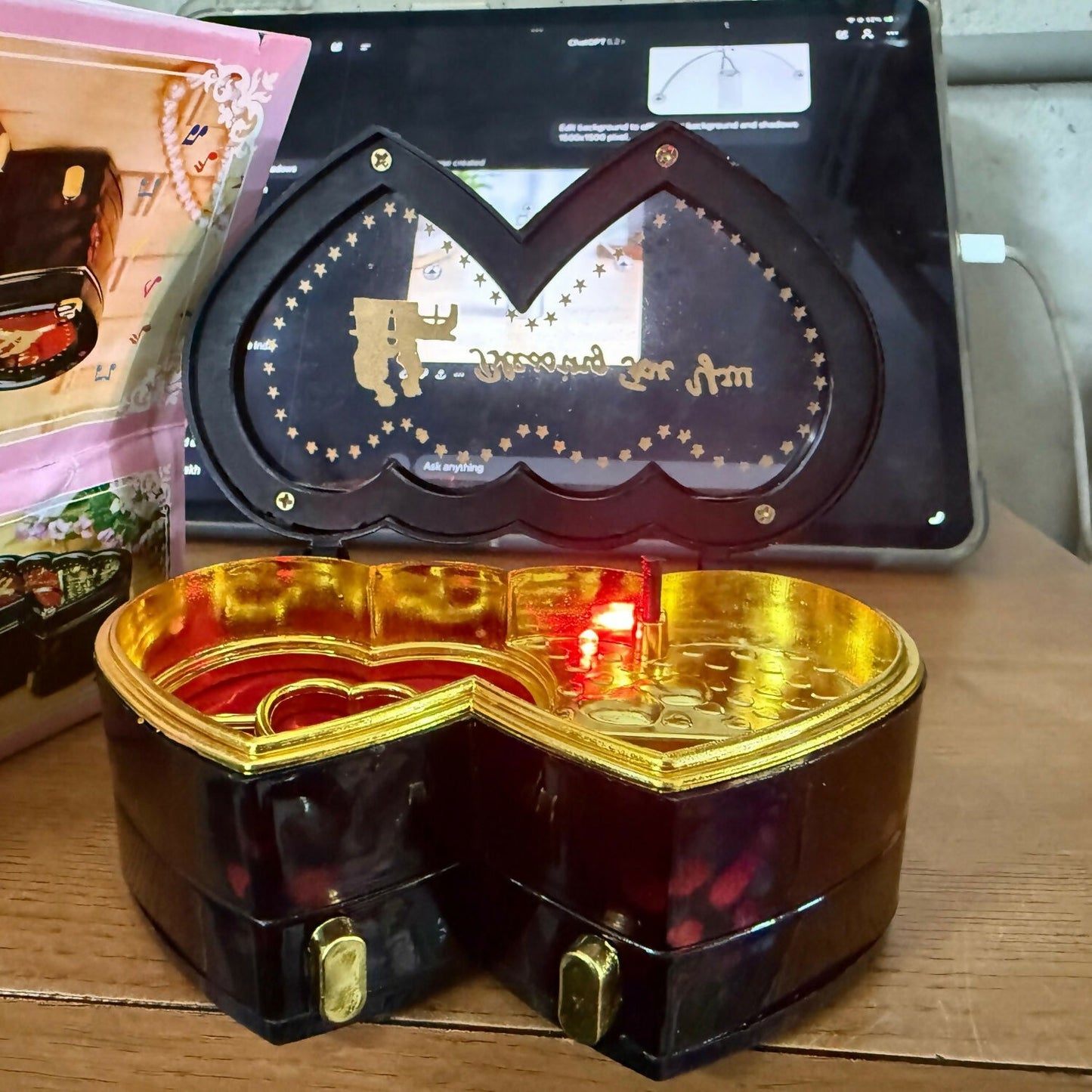 Heart Shaped Musical Jewelry Box with LED Light & Mirror | Romantic Gift Box