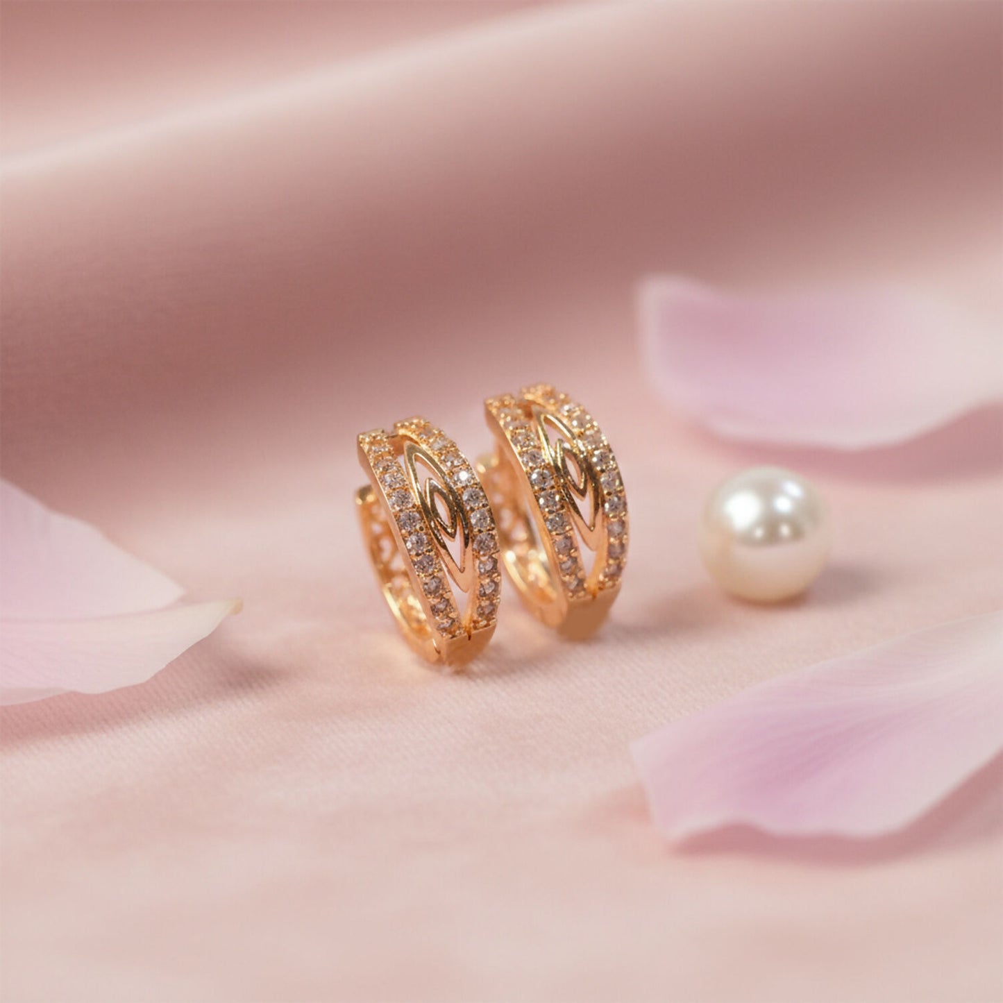 Elegant Gold-Tone CZ Studded Oval Hoop Earrings for Women & Girls