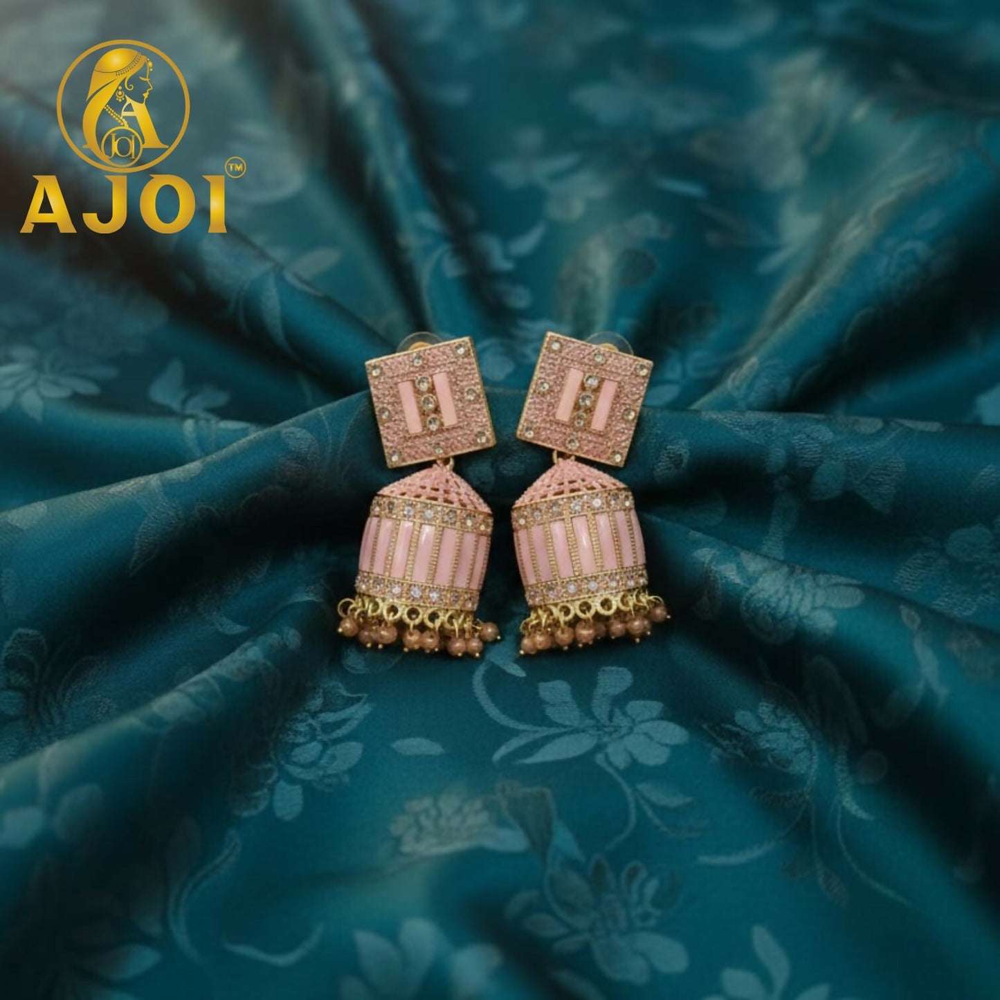 Blush Pink Designer Earrings with Elegant Stone Detailing and Drop Finish