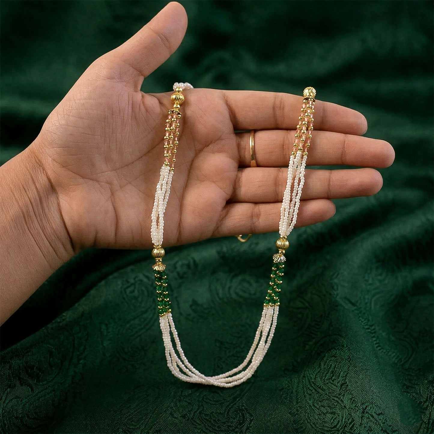 Elegant Beaded Handmade Pearl Necklace Traditional Ethnic Mala for Women