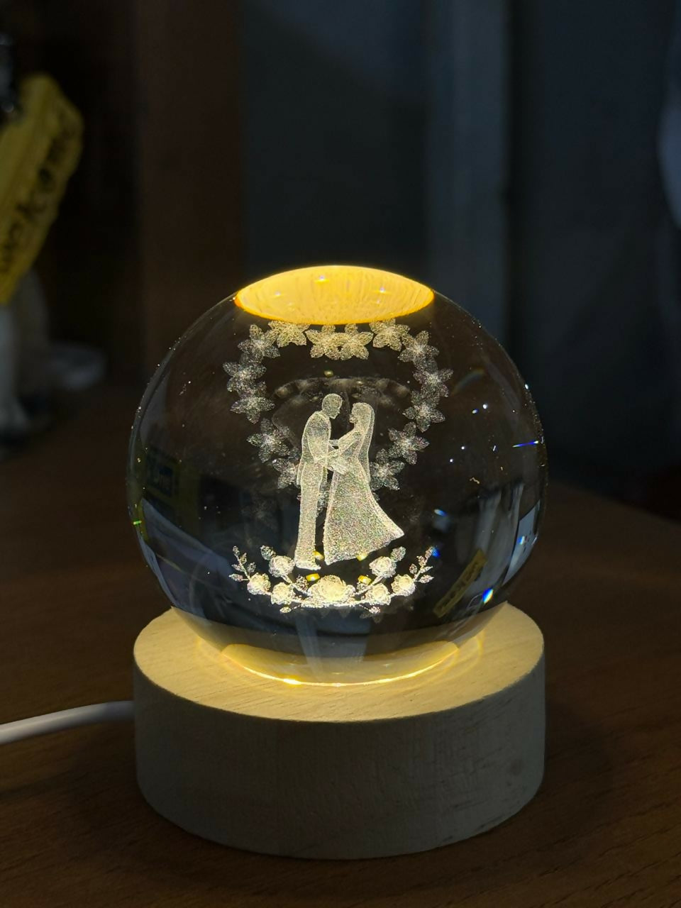 Crystal Ball LED Night Lamp | Romantic Couple Design | Warm Light Decor
