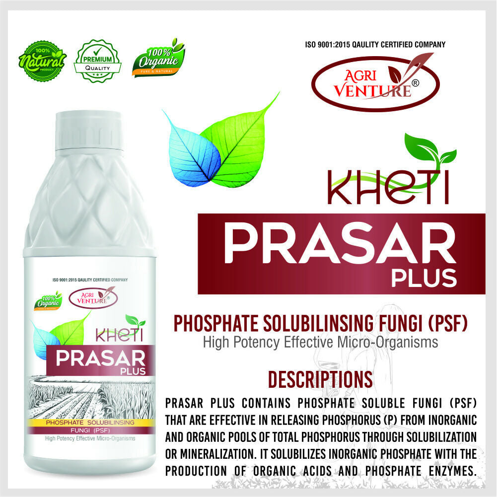 AgriVenture KHETI PRASAR PLUS ( PSF - Phosphate Solubilizing Fungi ) Eco-Friendly Bactericide Organic Product BIO FIRTILIZERS (1Ltr)