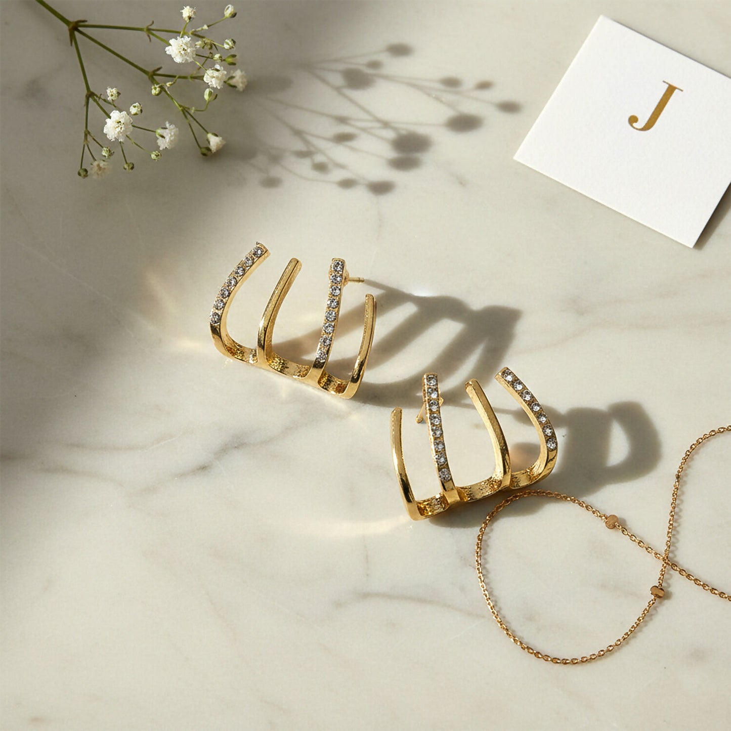 Gold Finish Multi Loop Stone Studded Designer Earrings for Women