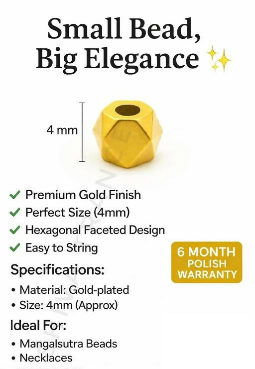 Gold-Plated Hexagon Spacer Beads for Jewelry Making – Diamond Cut Design (Pack of 50)
