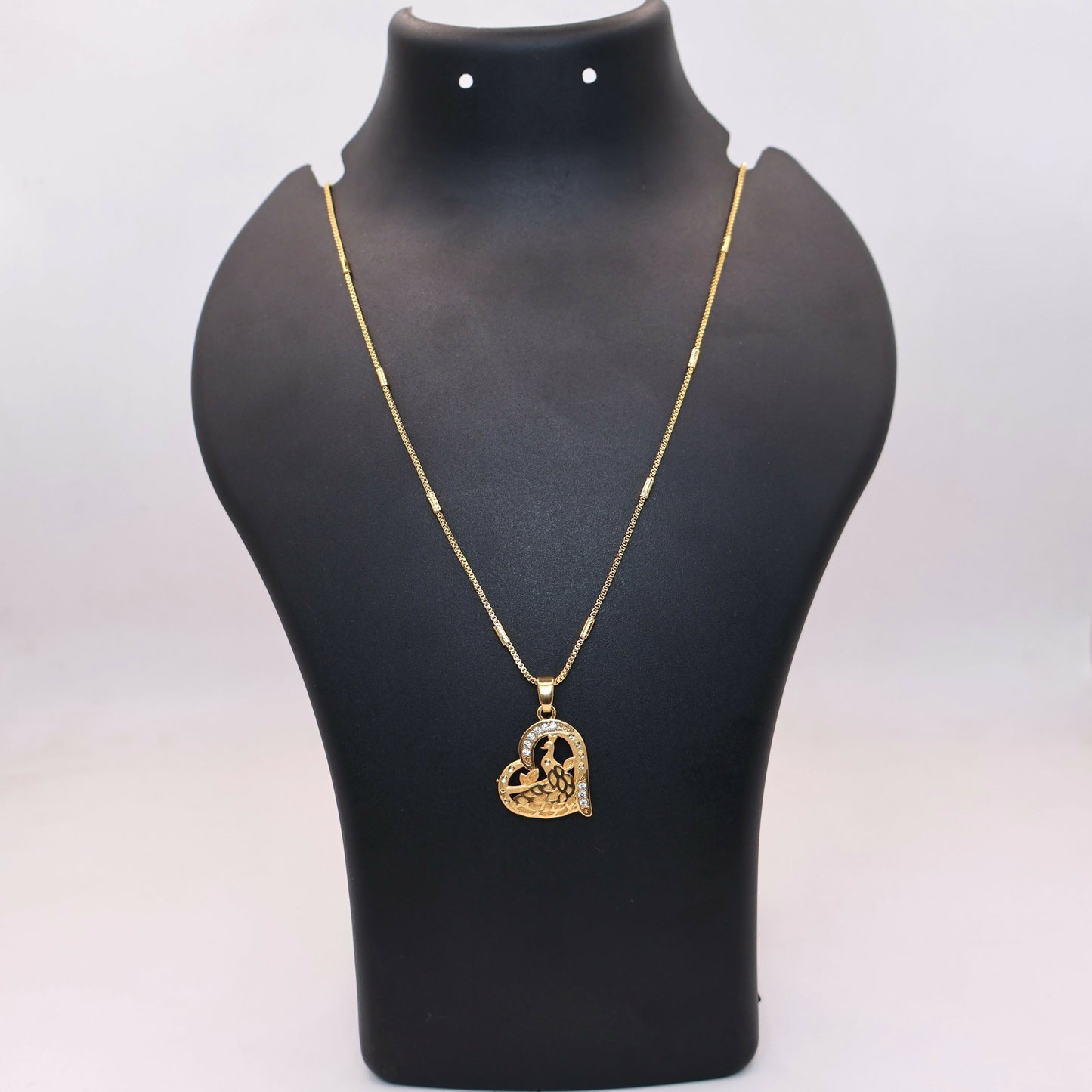 Gold-Plated Heart & Peacock Pendant Necklace For women and girls