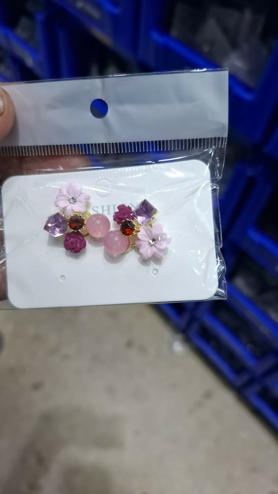 Premium Korean Floral Crystal Stud Earrings for Women Purple Flower Pearl Design back view for festive gifting jewellery