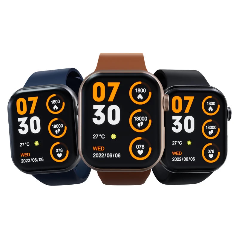 Silver smart watch displaying home screen with 500 nits brightness