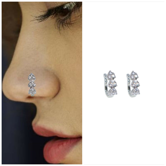 Clip On Nath Nose Pin Combo Gold Rose Silver AD Fake Piercing Combo Pack of 2