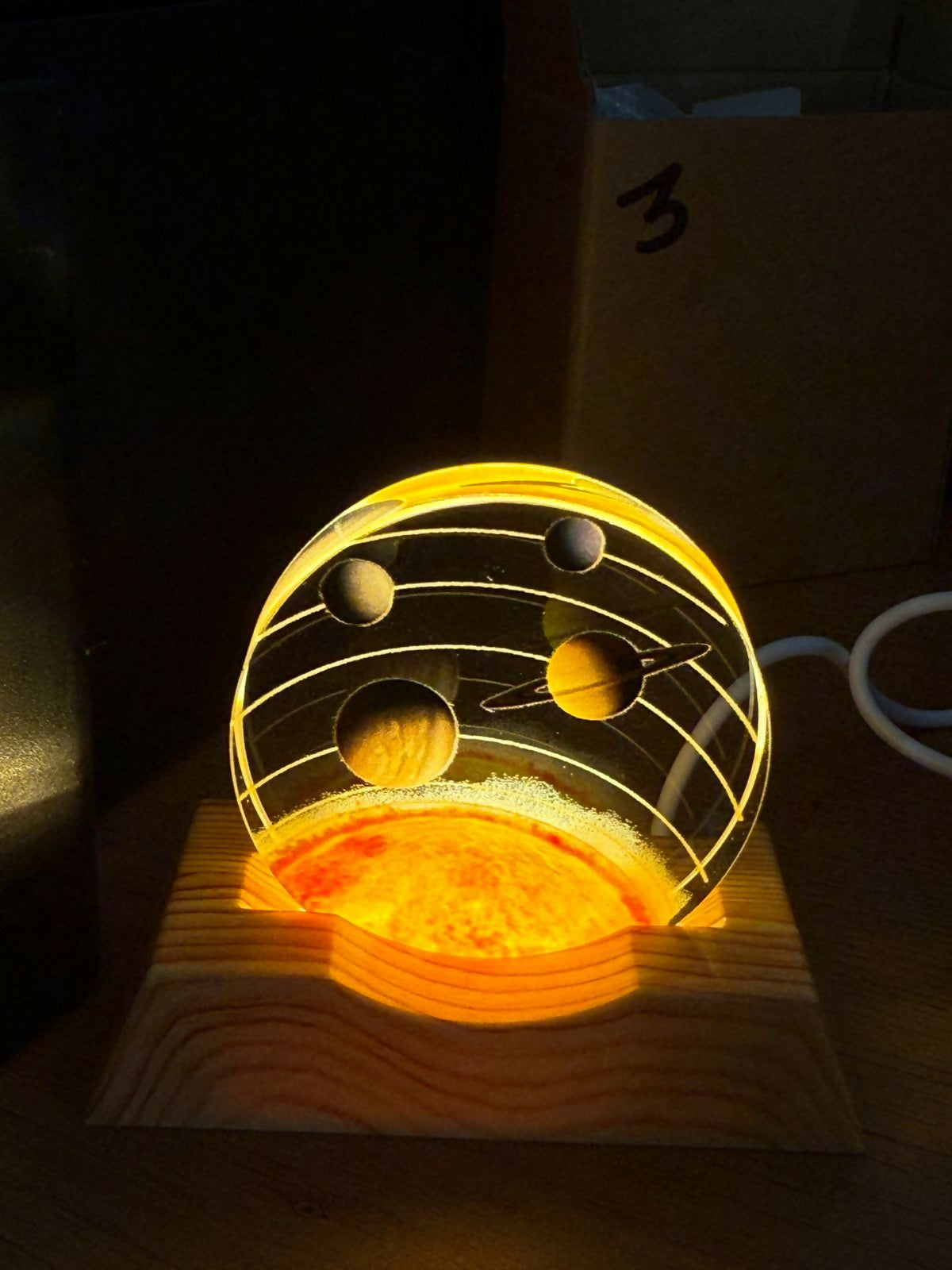 Planet Orbit 3D Acrylic LED Night Lamp with Wooden Base for Home Decor