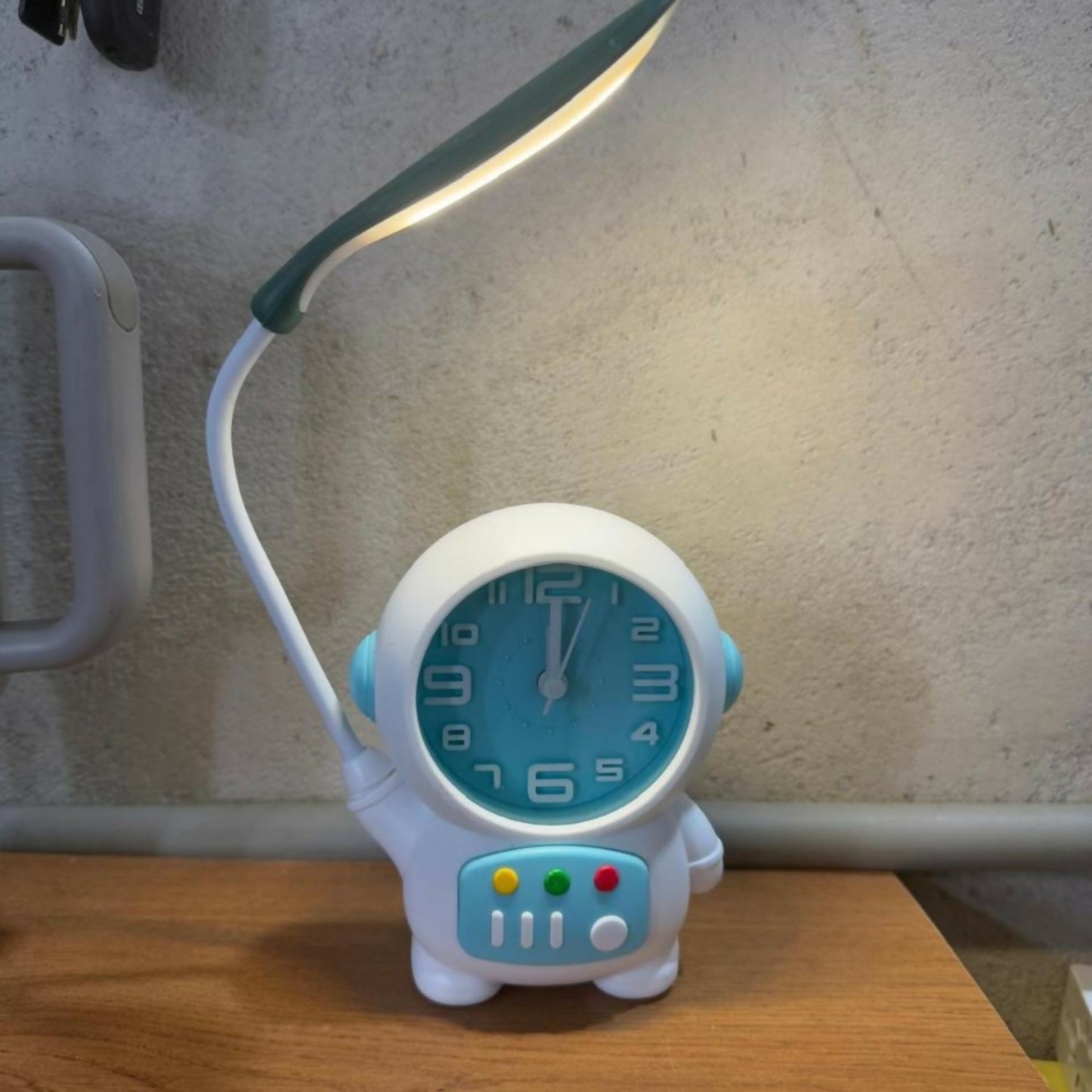 Astronaut Kids Desk Lamp with Alarm Clock | 2-in-1 Study Table Lamp with LED Light & Analog Clock | Rechargeable USB Powered Cute Space Theme Night Lamp for Boys Girls Bedroom, Study, Home & Gifting