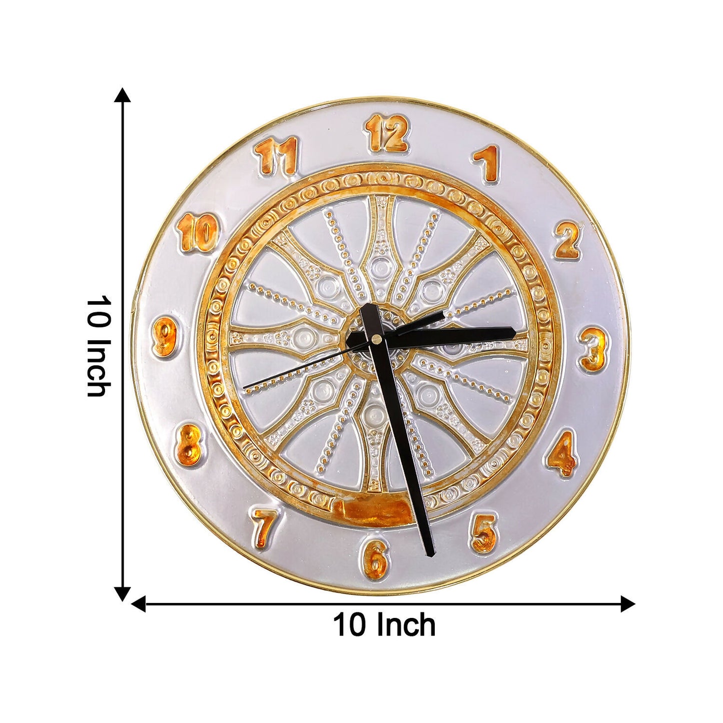 Grey Resin Art Wall Clock with TimeCycle & Mandala Gold Detailing (10x10)
