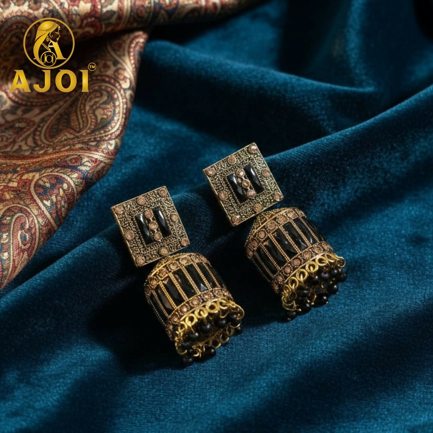 Royal Midnight Black Designer Earrings with Elegant Drop and Statement Detailing