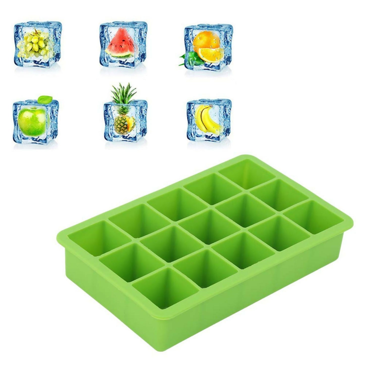 Silicone ice cube mold filled with juice for freezing