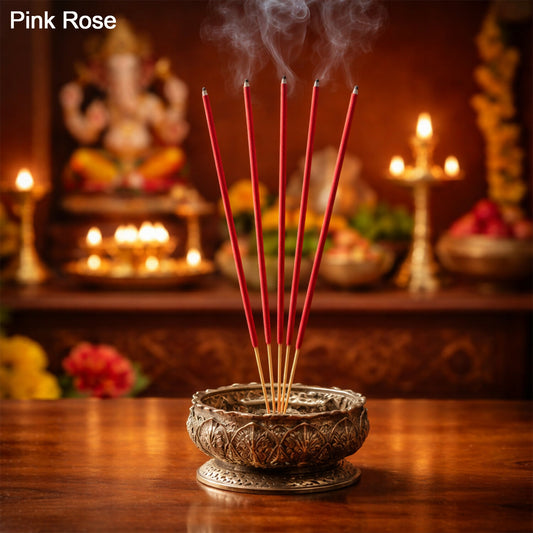 Pink Rose Charcoal-Free Incense Sticks pack with floral design