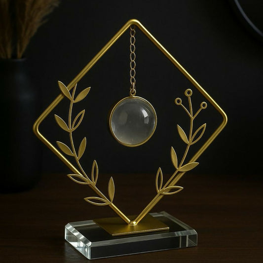 Modern Crystal Orb Table Decor Metal Frame Decorative Showpiece