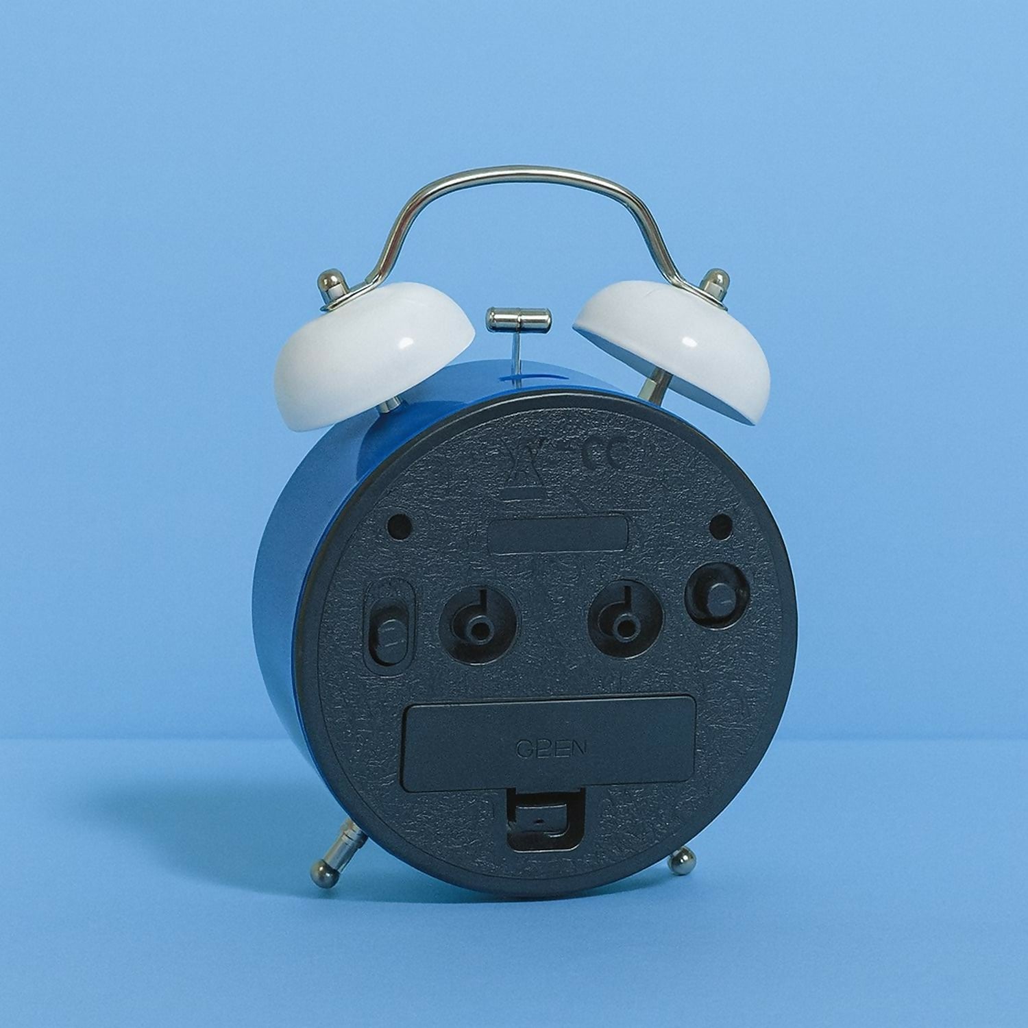 Classic Retro Blue Twin Bell Analog Alarm Clock with Loud Ringer, White Dial & Metal Frame | Non-Ticking Silent Quartz Movement | Battery Operated Bedside Table Clock for Home, Bedroom, Office & Kids