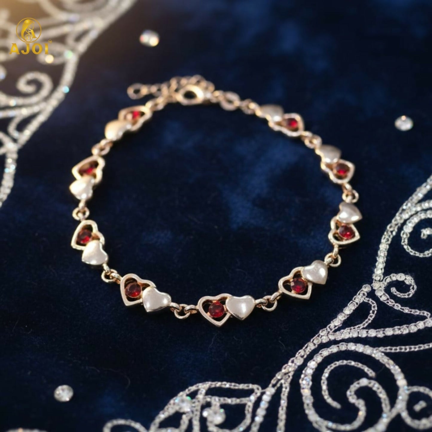 Stylish gold finish heart crystal bracelet worn on wrist for daily and festive occasions