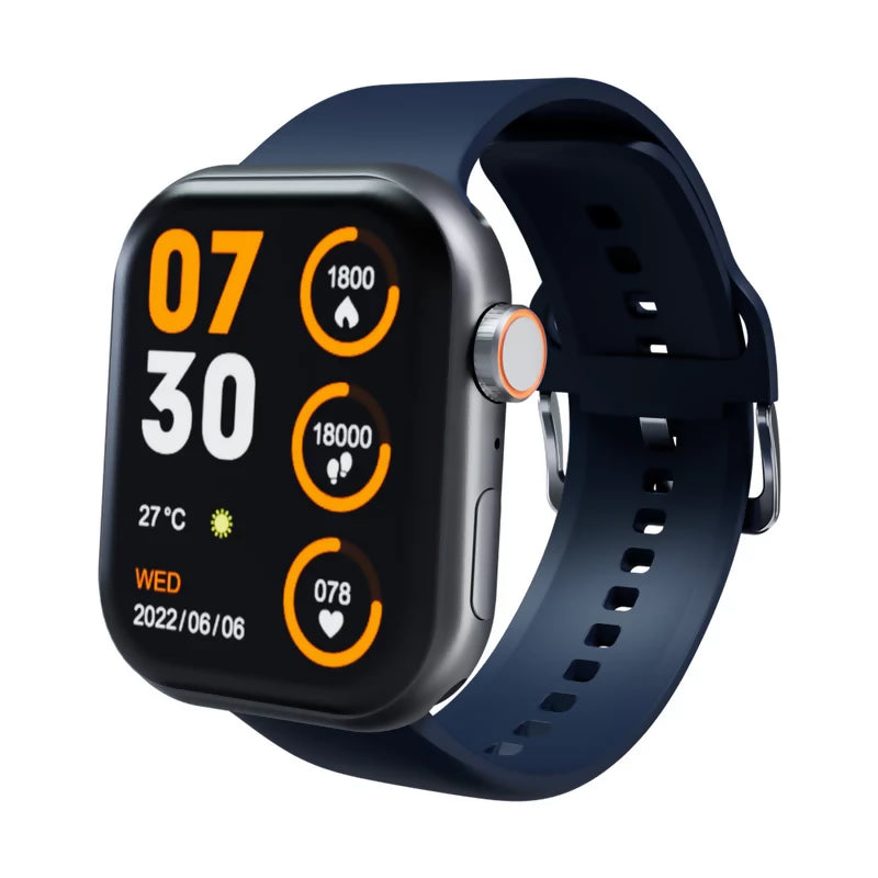 Silver smart watch with bright display and AI voice assistant