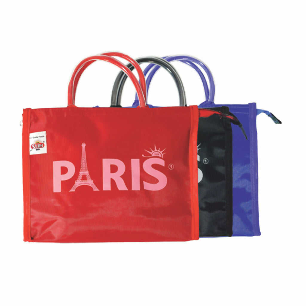 Multicolor Paris Reusable Shopping Bag with Eiffel Tower Print – Foldable Eco Tote Bag with Zipper & Handles – Durable Travel, Grocery, and Everyday Carry Bag