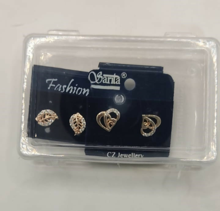 Rose Gold Plated AD Heart & Leaf Stud Earrings Set for women and girls Combo Pack of 2