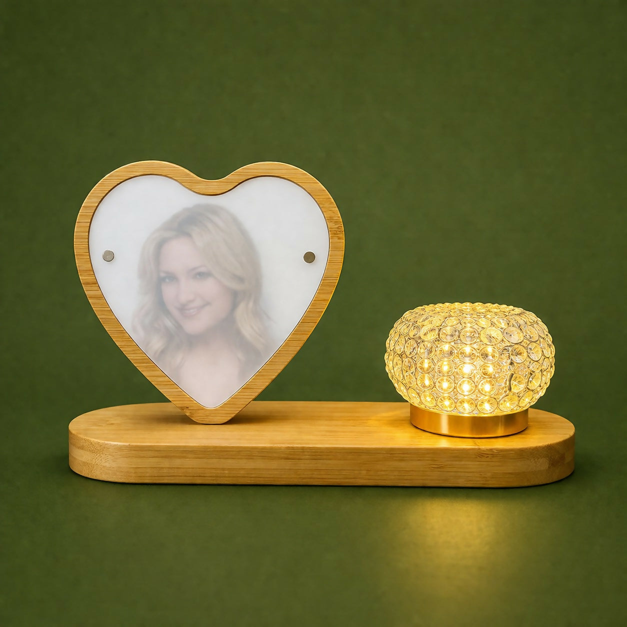 Heart Shape Wooden Photo Frame Lamp with LED Crystal Light