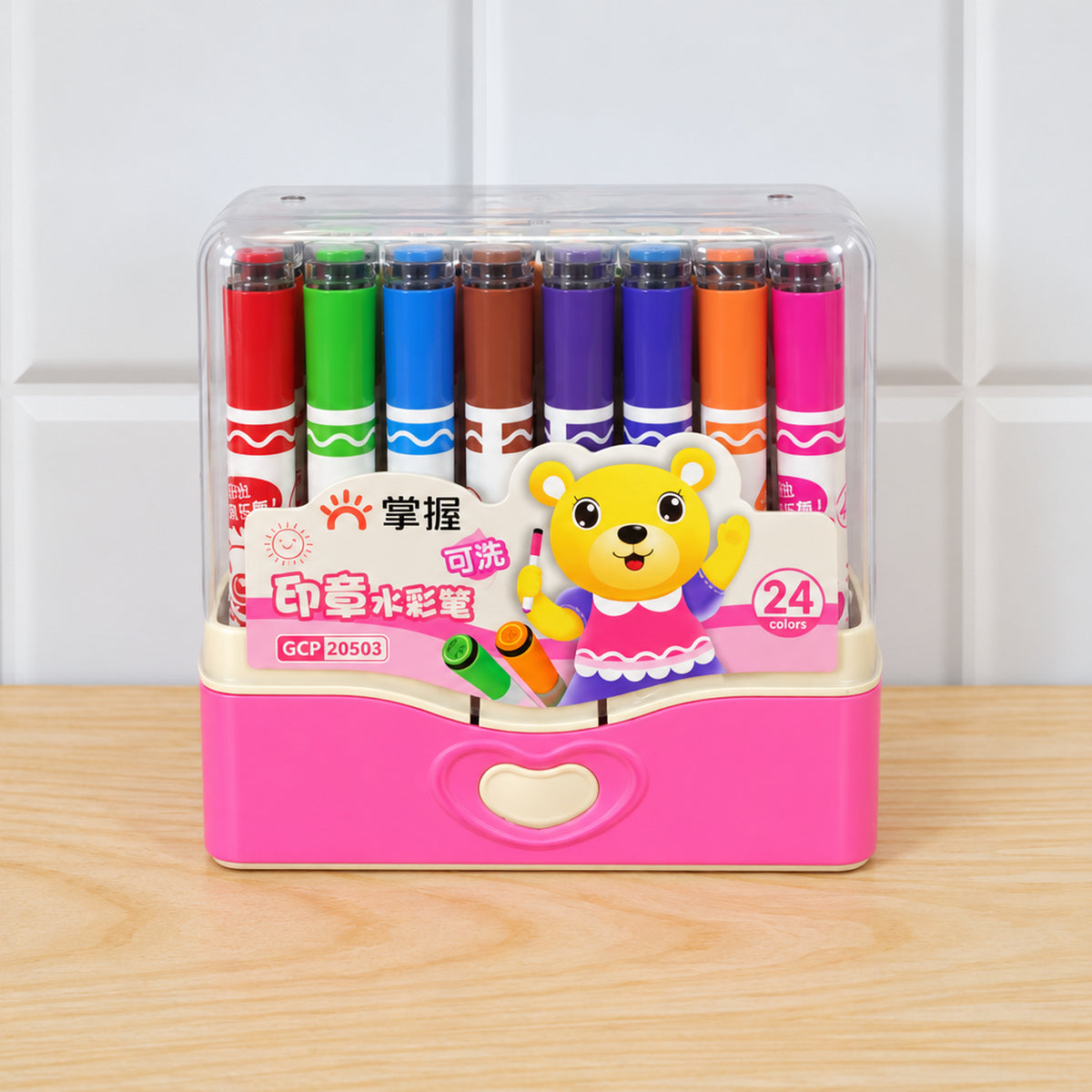 Dual End Colour Sketch Marker Pens with Stamp Designs and Case (24 Pc)