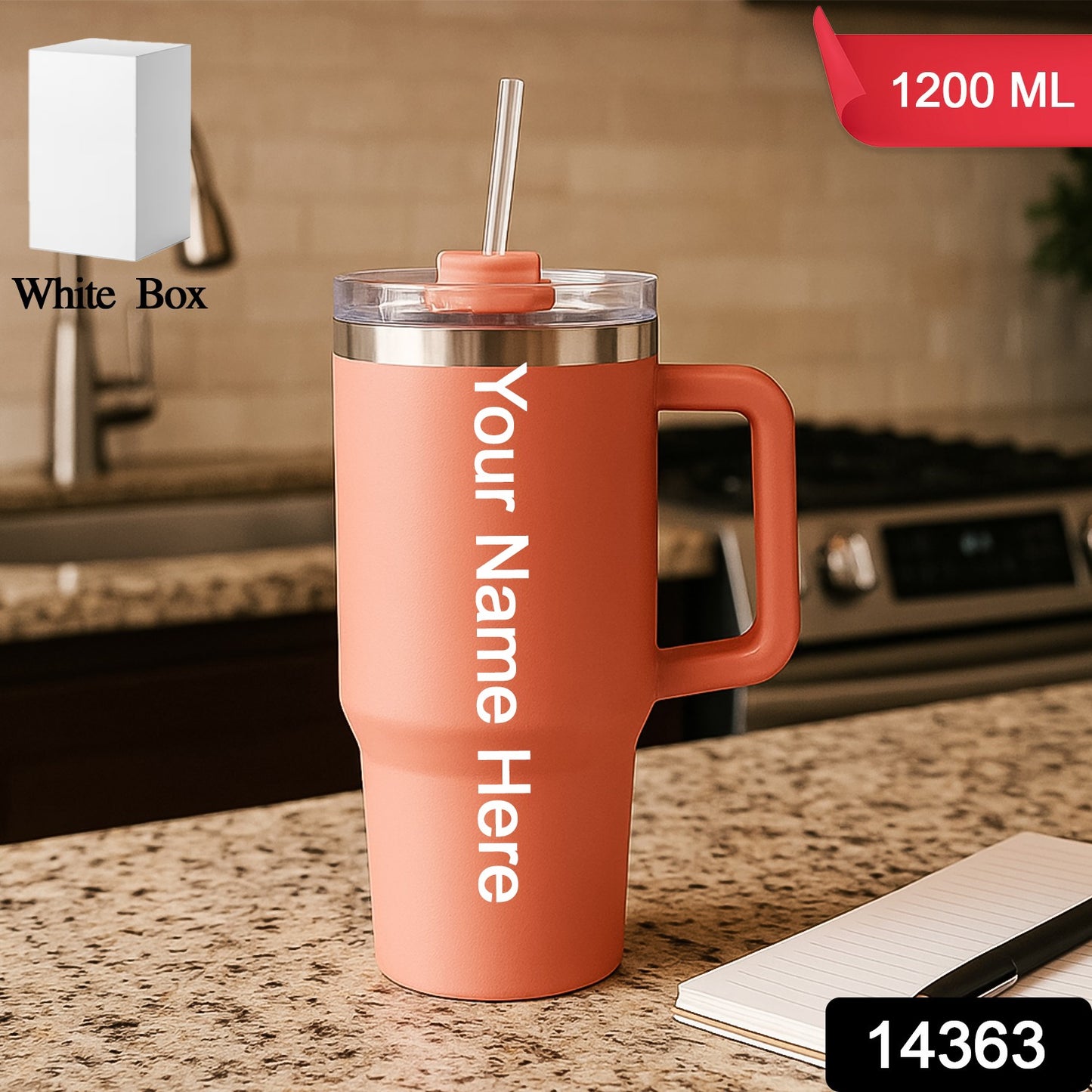 Customize / personalized Peach Extra Large Insulated Travel Mug (1200ML - 1 Pc)