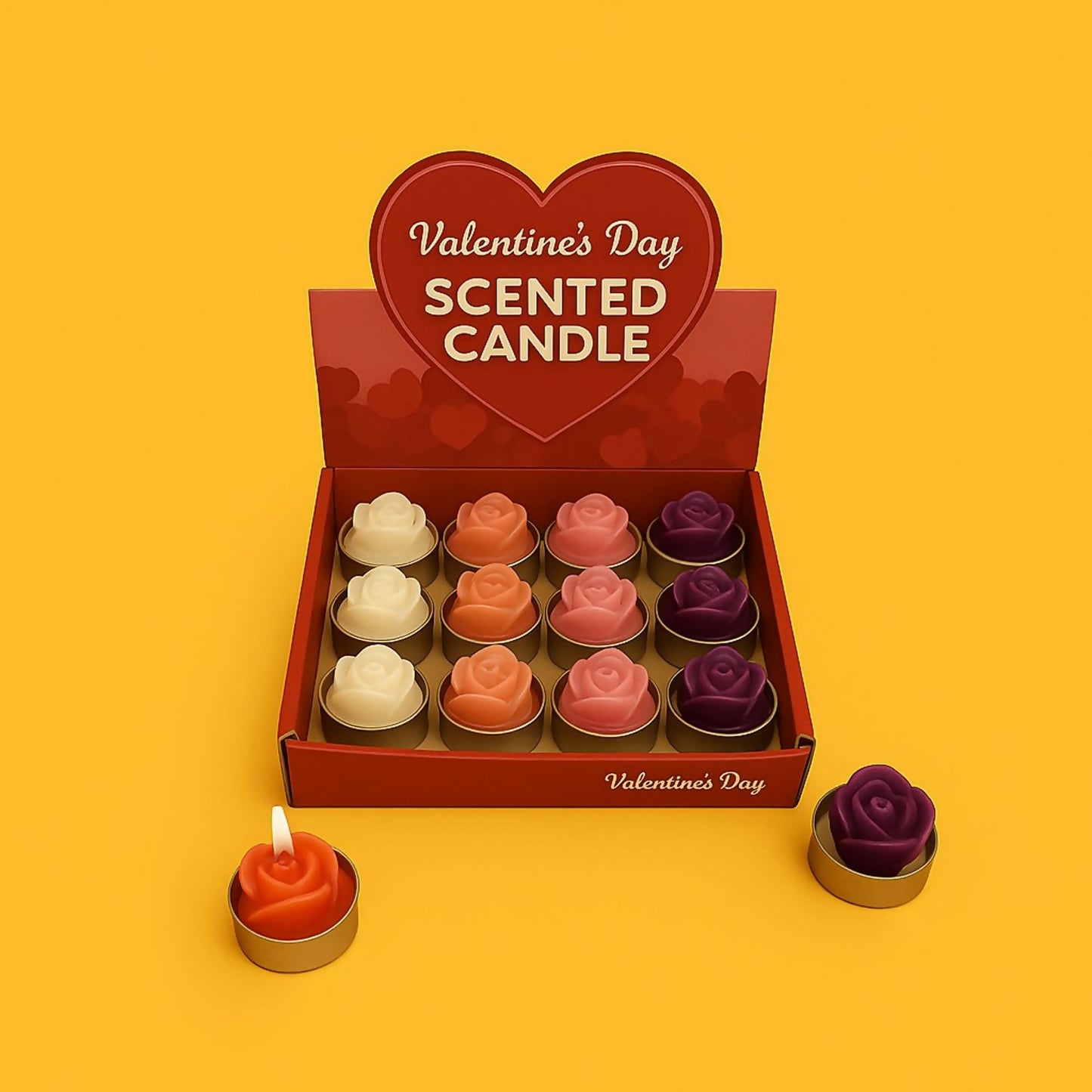 Set of 12 Valentine’s Day Rose Scented Candles – Romantic Decorative Aromatherapy Tea Light Candles for Home, Bedroom, Spa, Parties, Weddings, and Gifting – Multicolor Flower Design