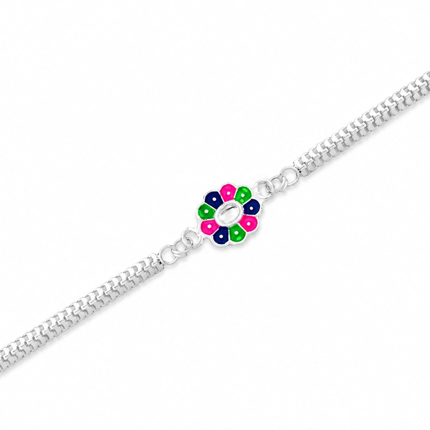 Floral Chain Bracelet Rakhi with Enamel Work for Rakshabandhan