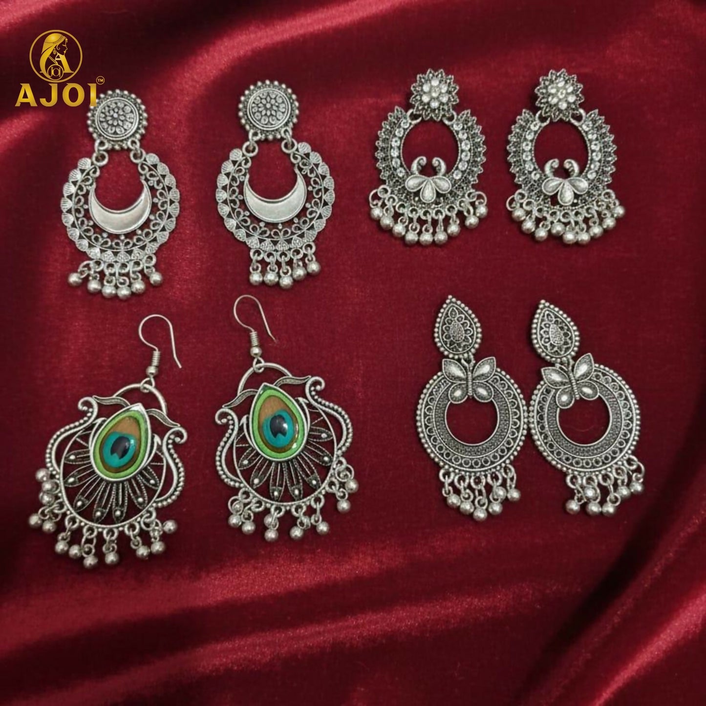Traditional Oxidised Silver Earrings Combo Set for Women And Girls(PACK OF 4)