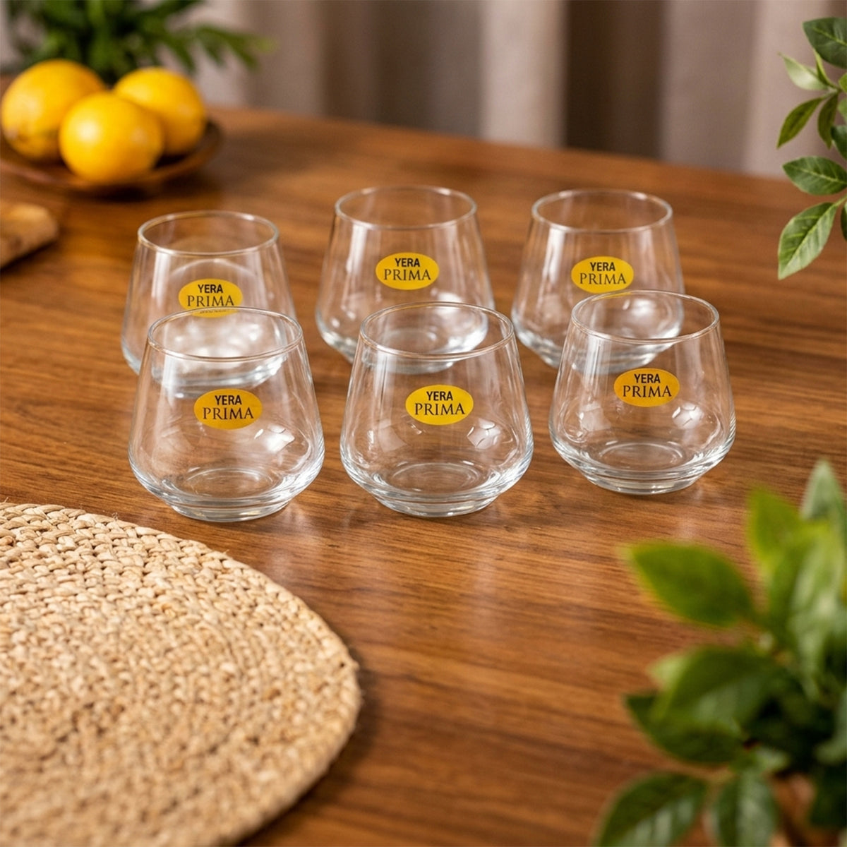 Yera Prima Oak Clear Glass Tumbler Set for Water, Juice and Drinks (6 Pc)