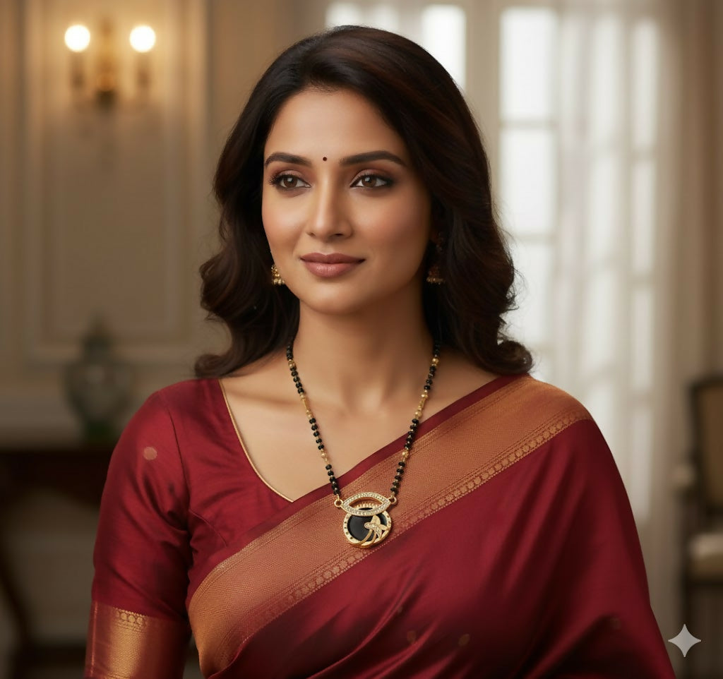 Gold-Plated AD Evil Eye Mangal sutra with Floral Pendant For women