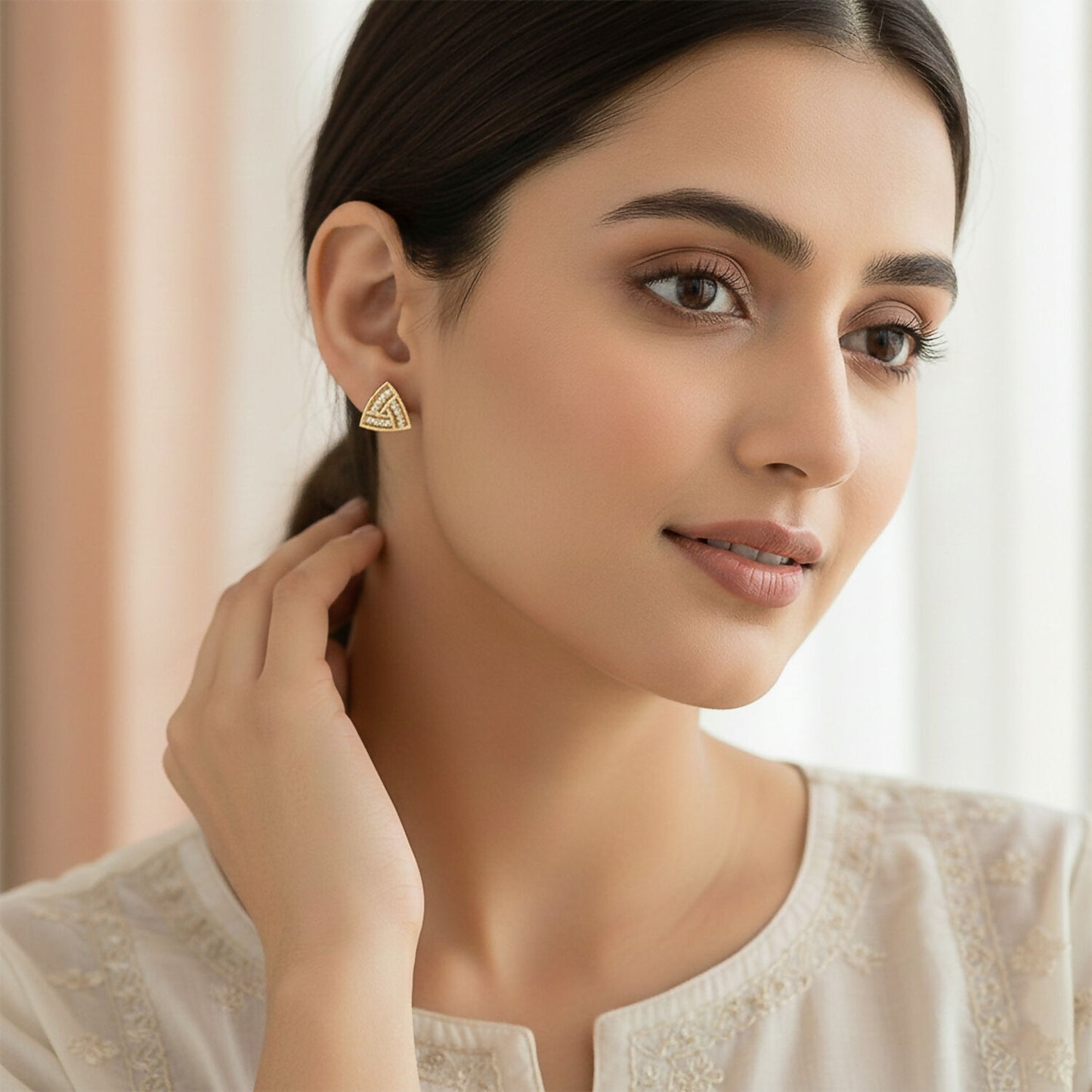 Gold Finish Triangle CZ Stud Earrings for Women – Elegant Daily & Party Wear