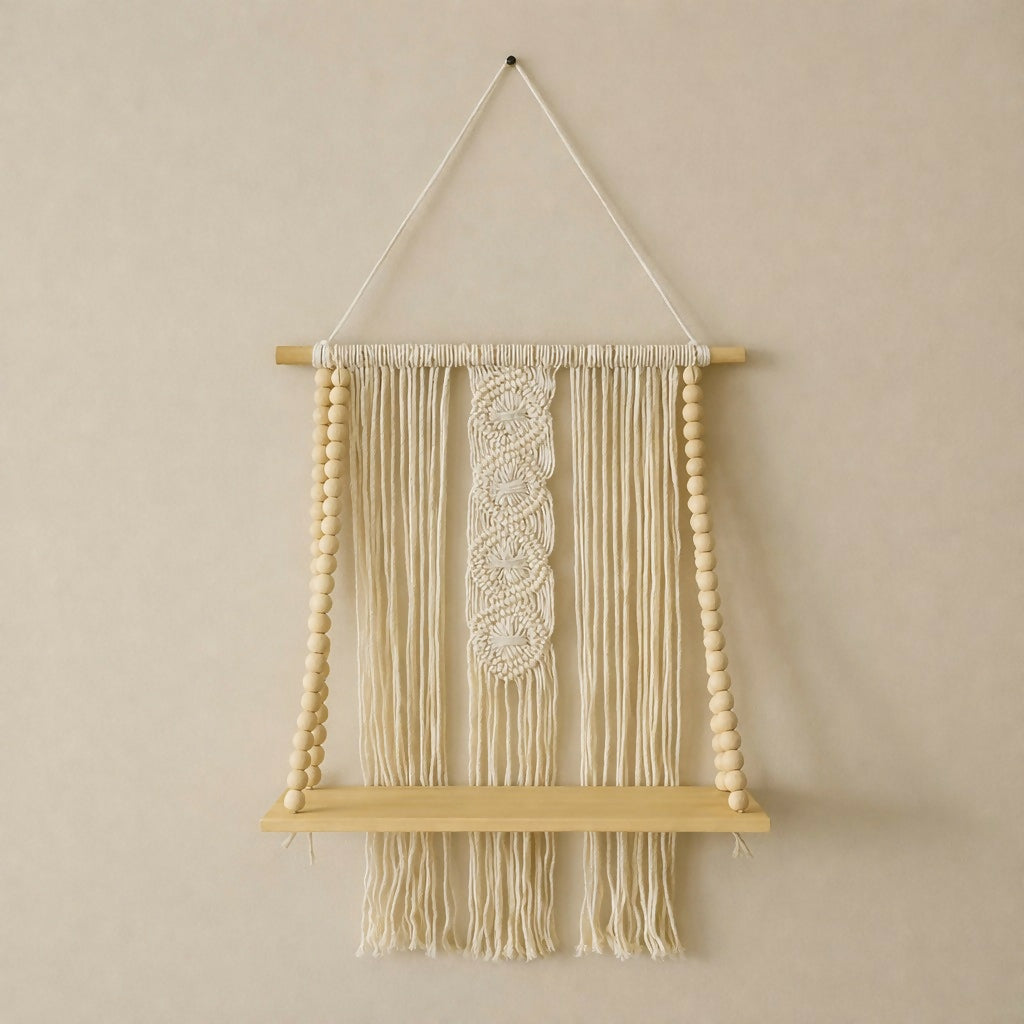 Macrame Wall Hanging Shelf with Evil Eye Decor for Home
