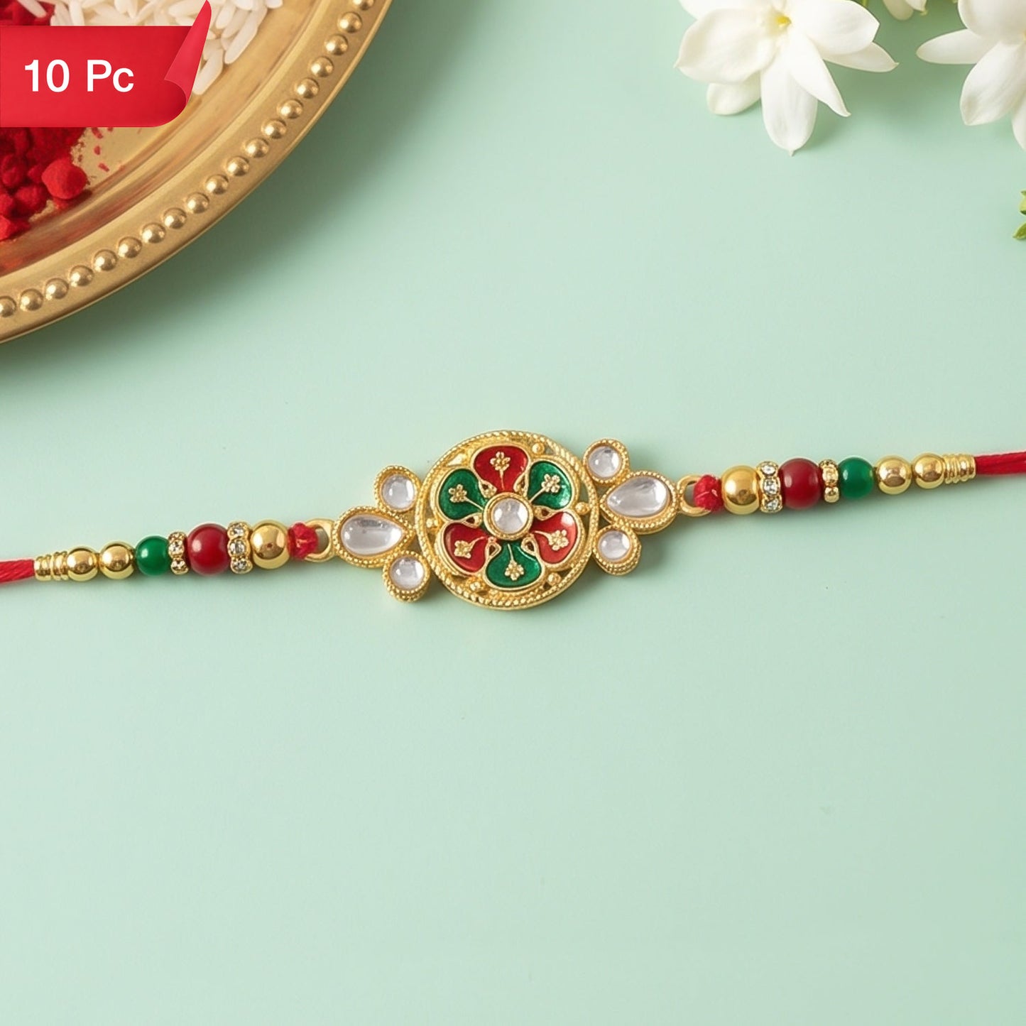 Floral Cluster Stone Designer Rakhi for Brother (10pcs)