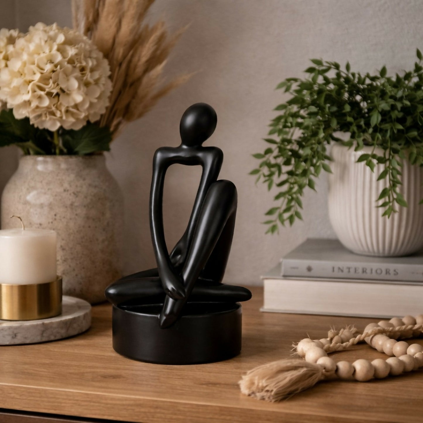 Abstract Sitting Man poly-resin Sculpture Black Modern Home Decor Showpiece