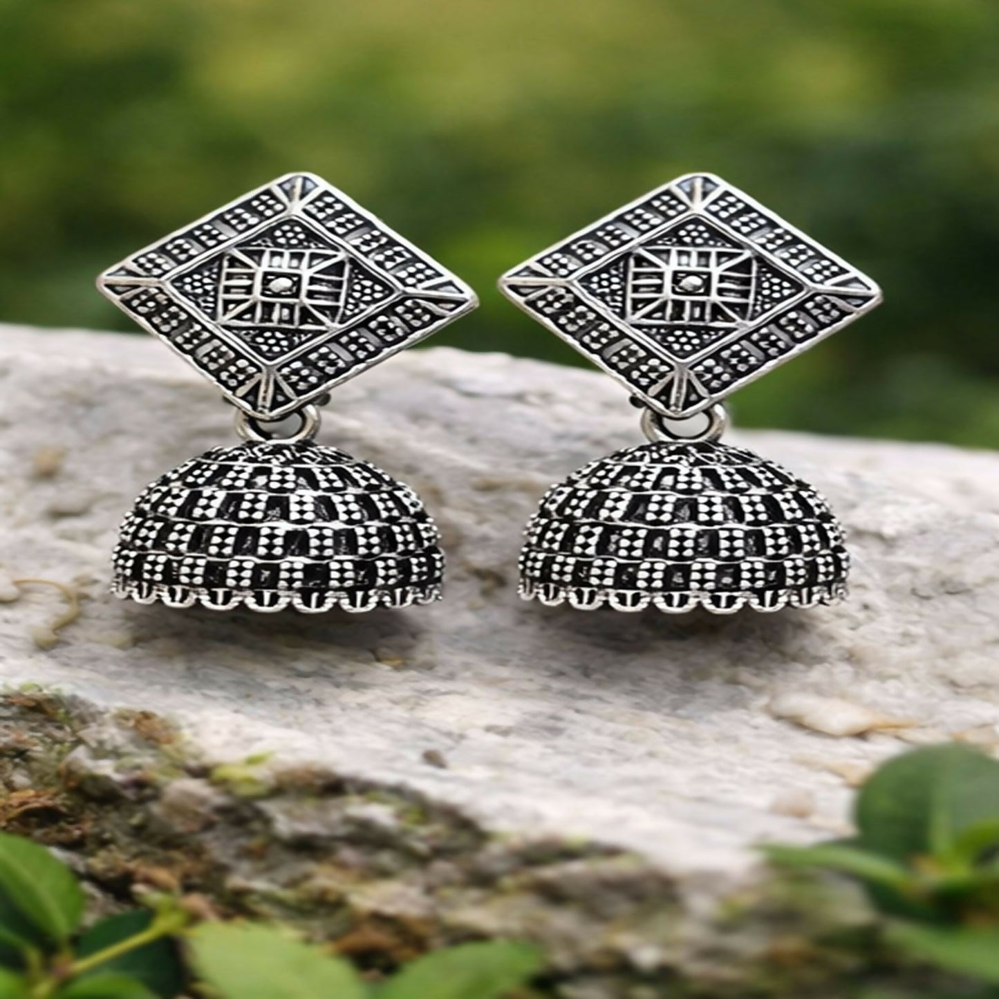 Oxidized Silver Floral Jhumka Earrings for Women – Traditional Ethnic Designer Jewelry (Pack Of 4)