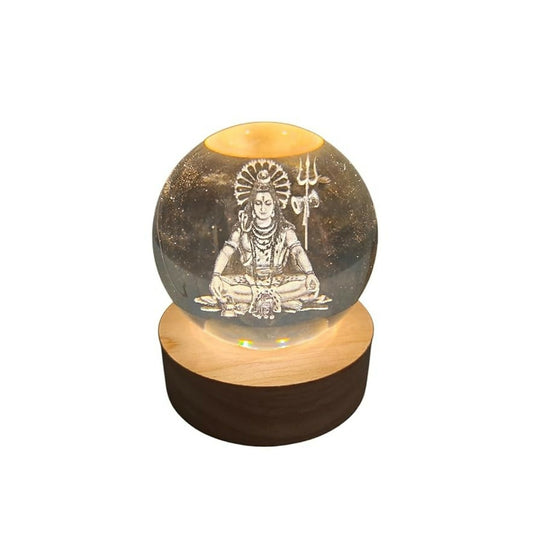 Lord Shiva 3D Crystal Ball Night Lamp with Wooden LED Base for Home Decor