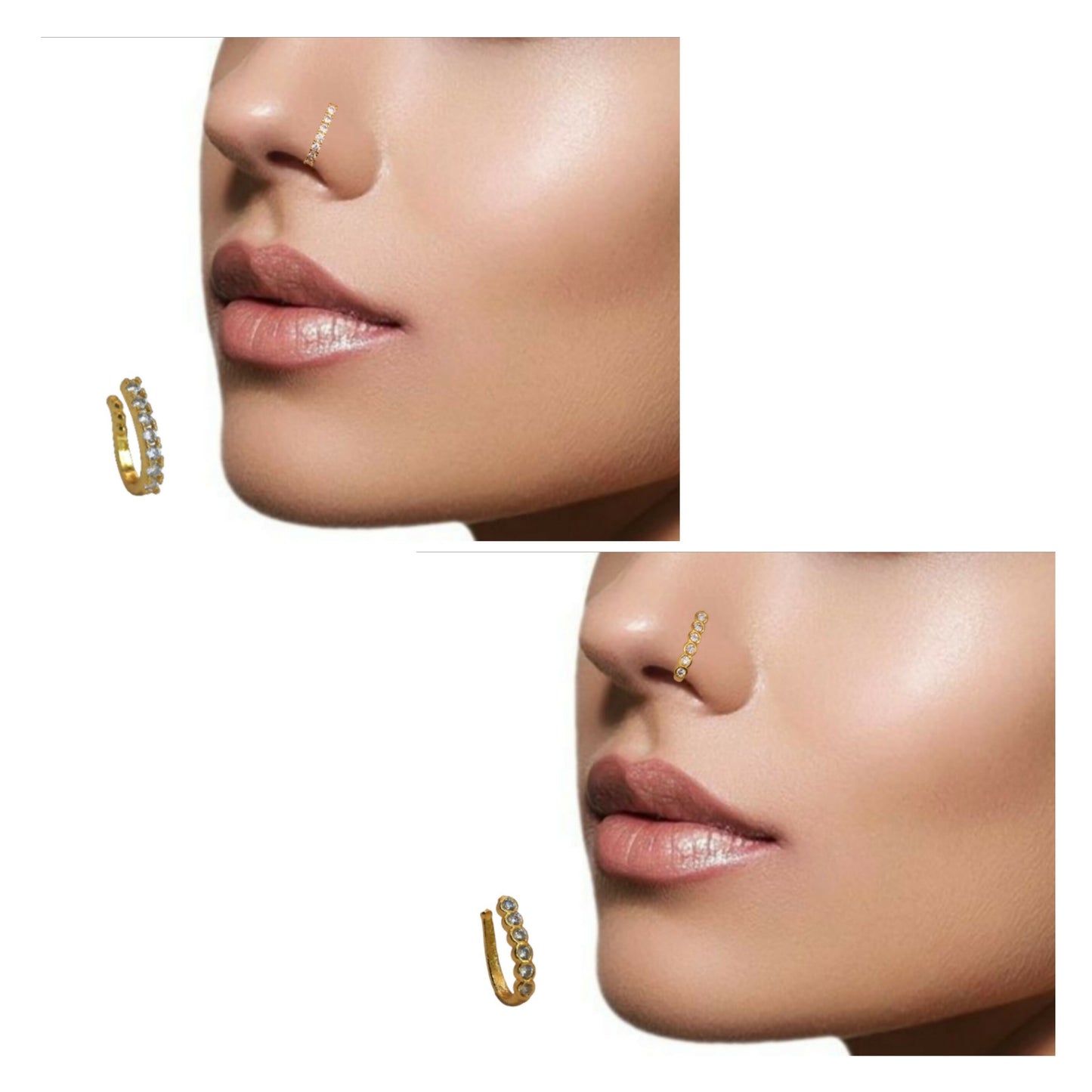 Ruby CZ Gold Plated Non-Piercing Flower Nose Ring/Clip-On Nath Combo Pack of 3