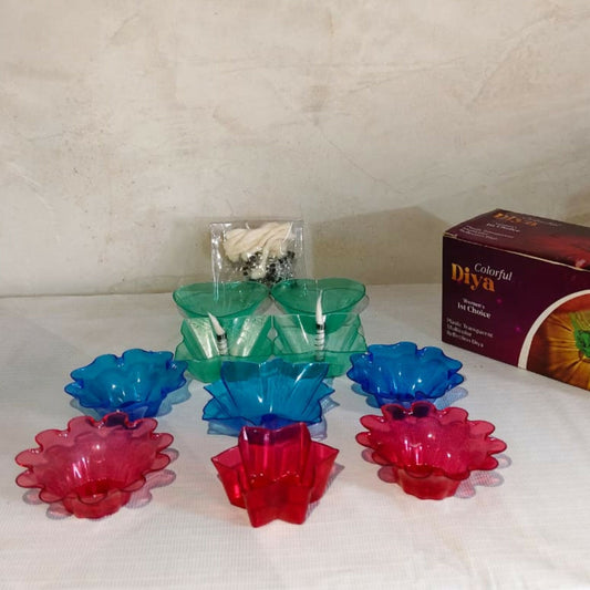 Plastic Colorful Diya Set of 12