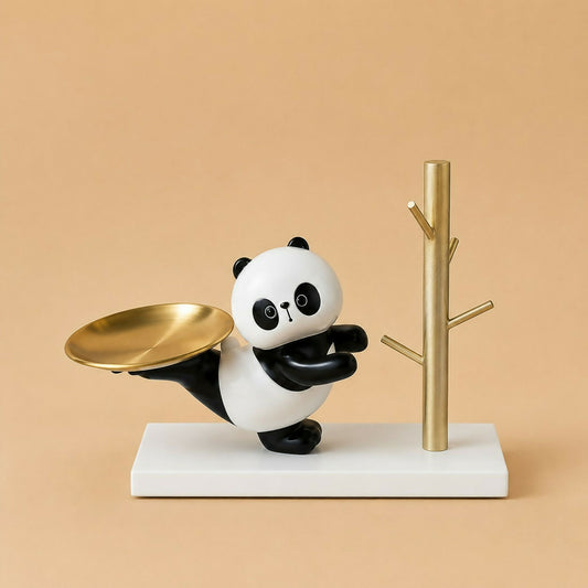 Decorative panda key holder tray made of premium resin, ideal for home organization.