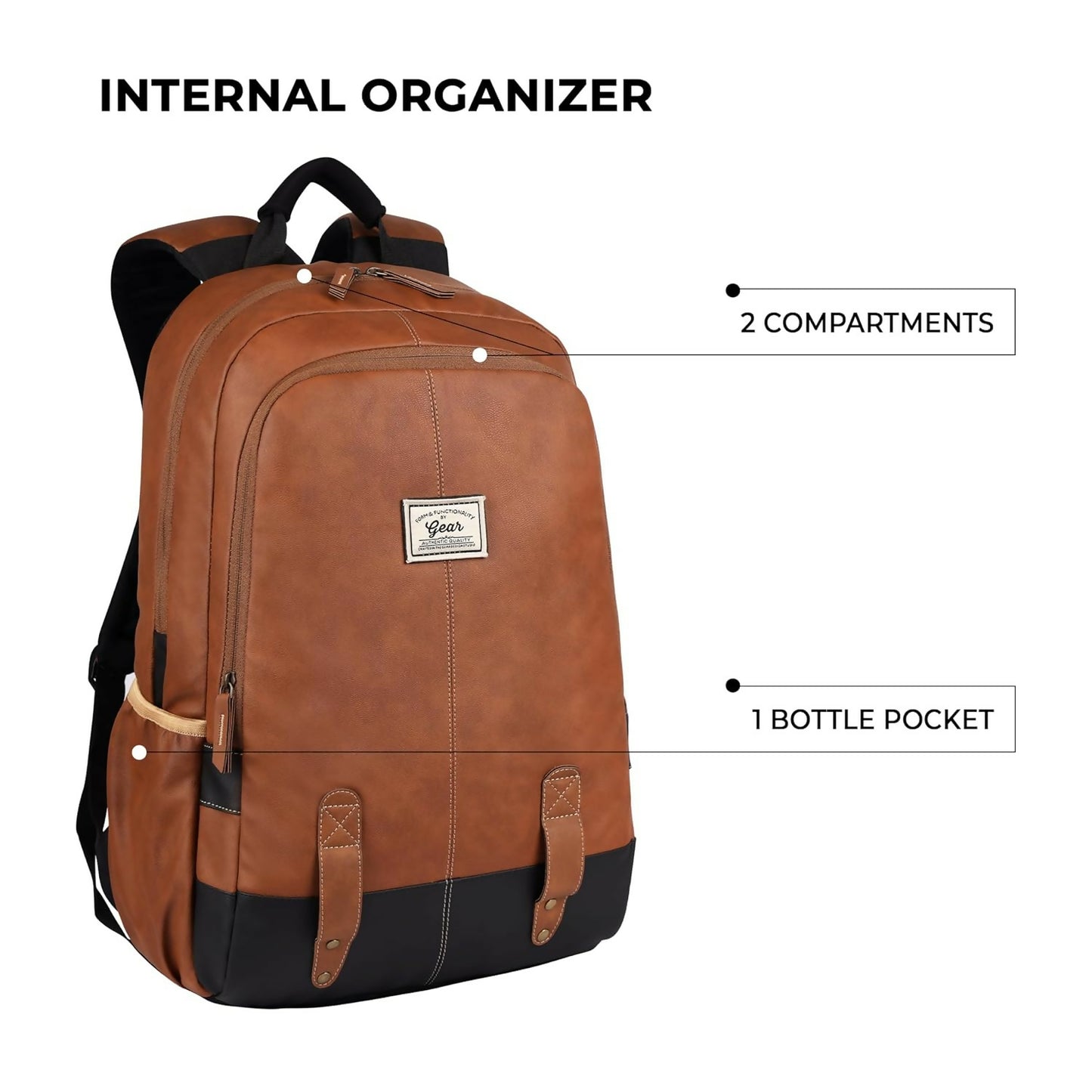 GEAR Laptop Back Pack Classic Faux Leather Tan Black