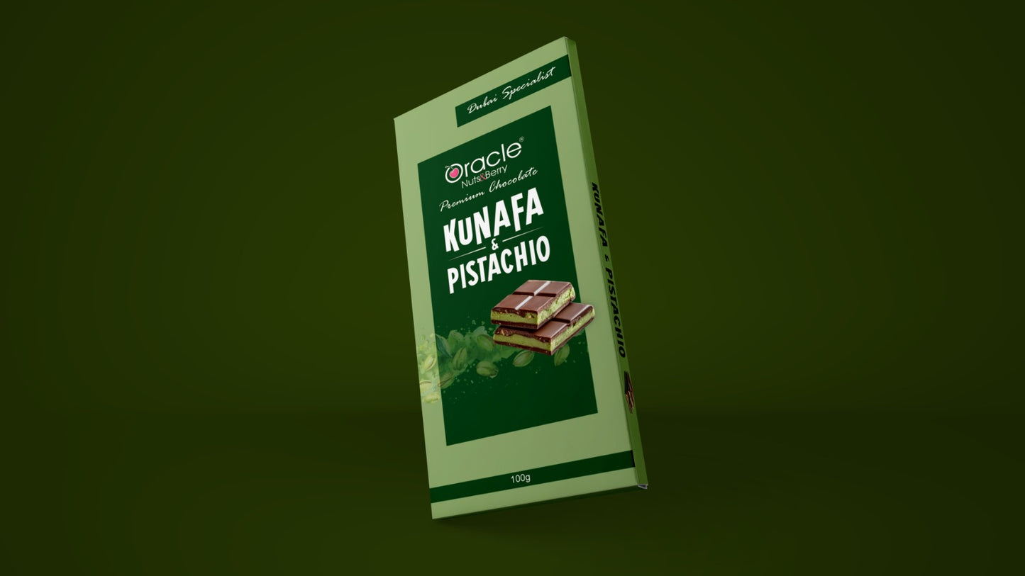 Oracle Nuts & Berry Premium Dubai Pistachios Kunafa Bar Chocolate 100gm – Rich Pistachio Kunafa Filling in Smooth Chocolate