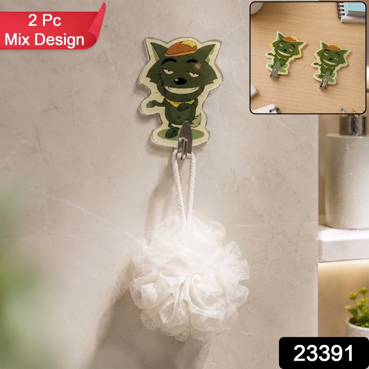 Cartoon Self Adhesive Wall Hooks for Kitchen Mixed Designs (2 Pc)