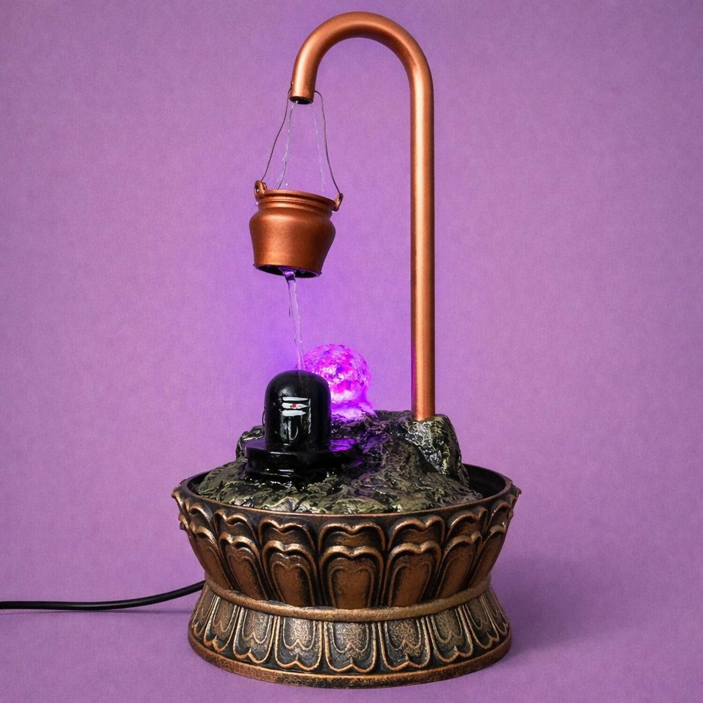 Shivling Water Fountain with LED Light Decorative Tabletop Waterfall Showpiece
