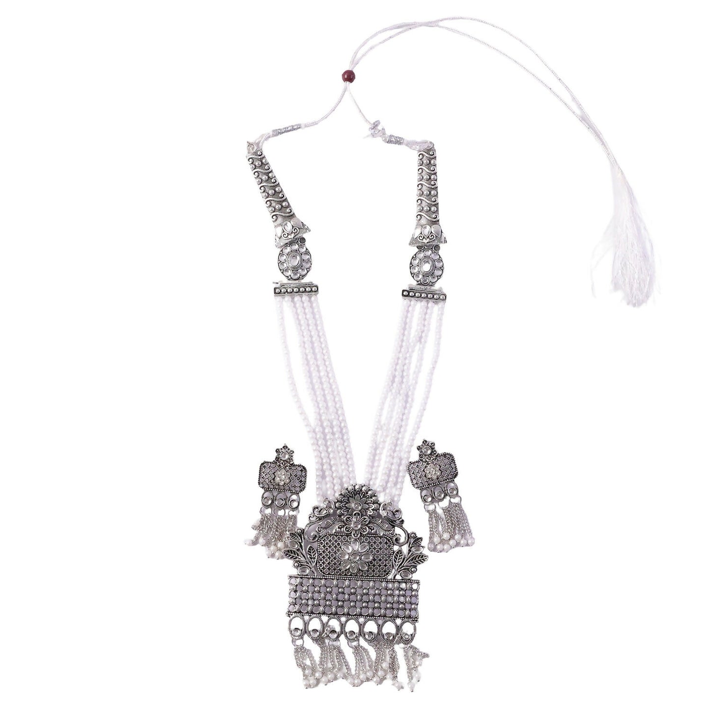 Detailed view of pearl accents on necklace